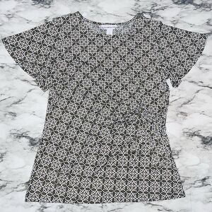 Liz Claiborne Short Sleeve Shirt Side Wrap Geo Green Women S Boho Fairy Cottage